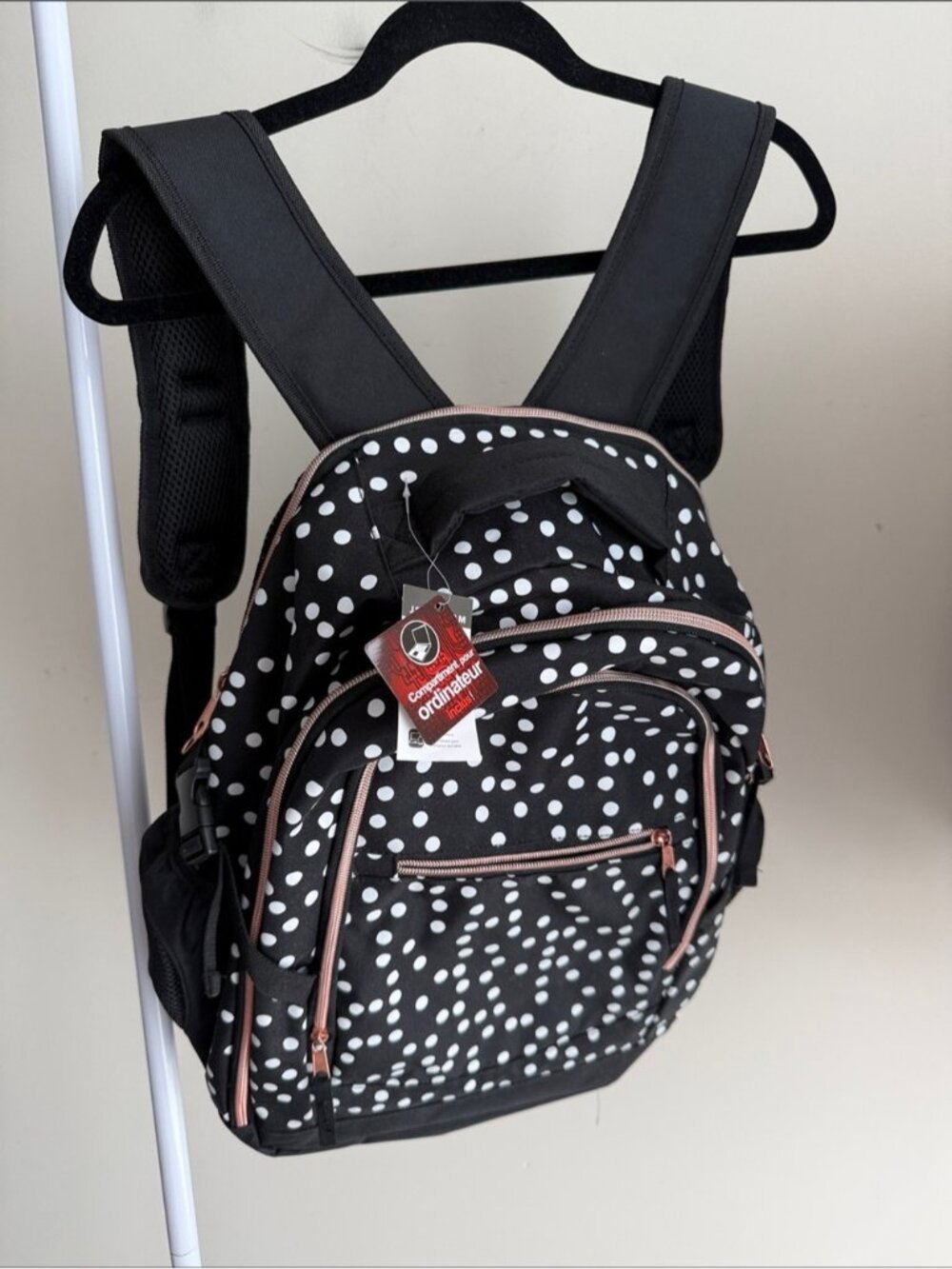 Kids school Polka Dot Black & White Backpack with Rose Gold Accents